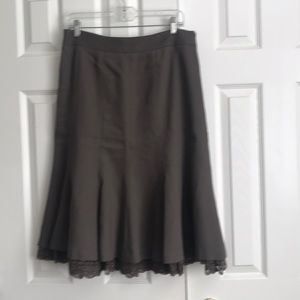 LOFT Mushroom Brown Wool Flare Skirt by Ann Taylor Loft - Lined Lace Detail NWOT